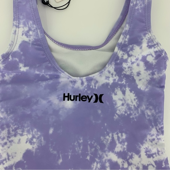 Hurley NWT Baby Girl Purple Tie Dye Unicorn Ruffle Leg One Piece Swim Suit, 24M - Picture 7 of 15